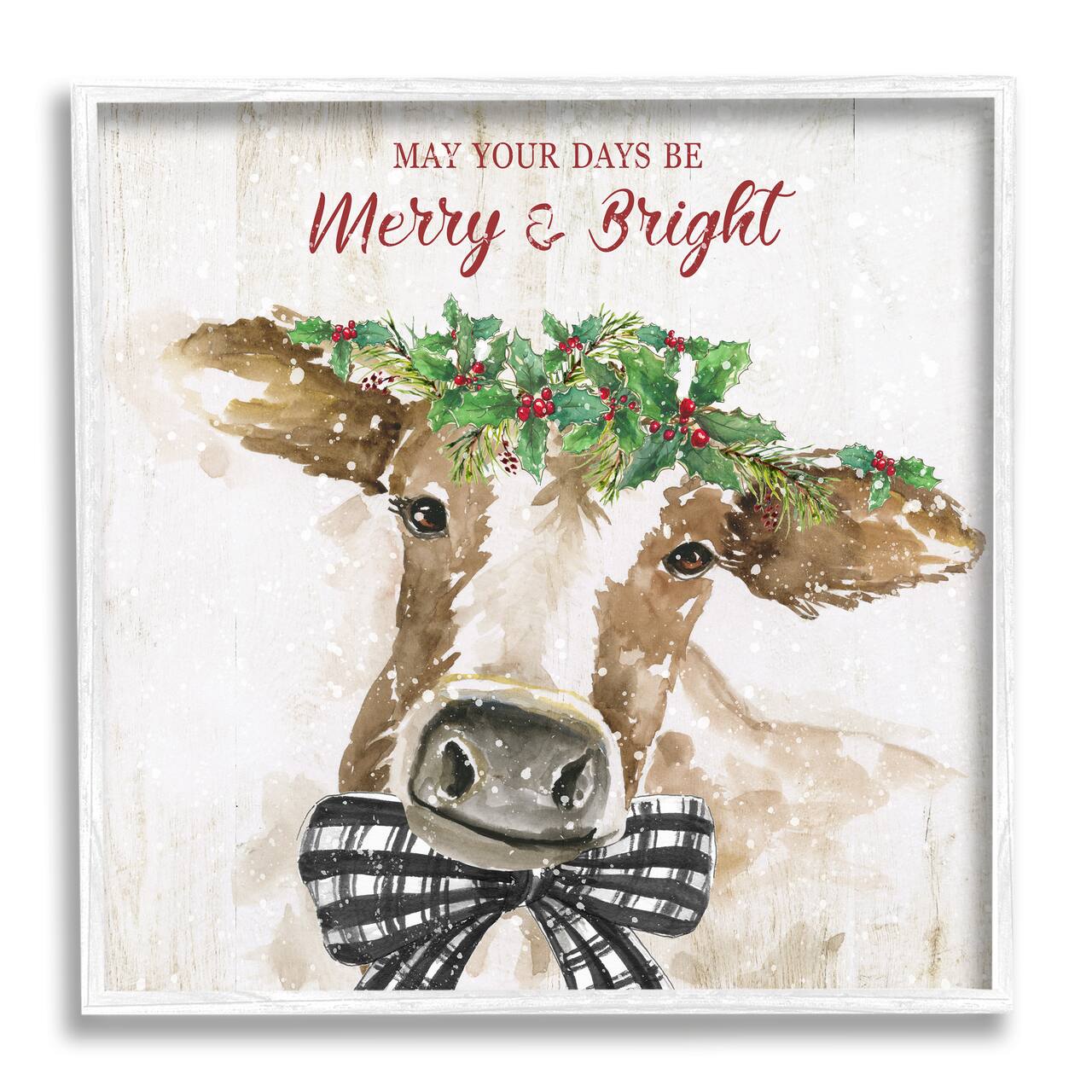 Stupell Industries Merry & Bright Holiday Cattle Framed Giclee Art